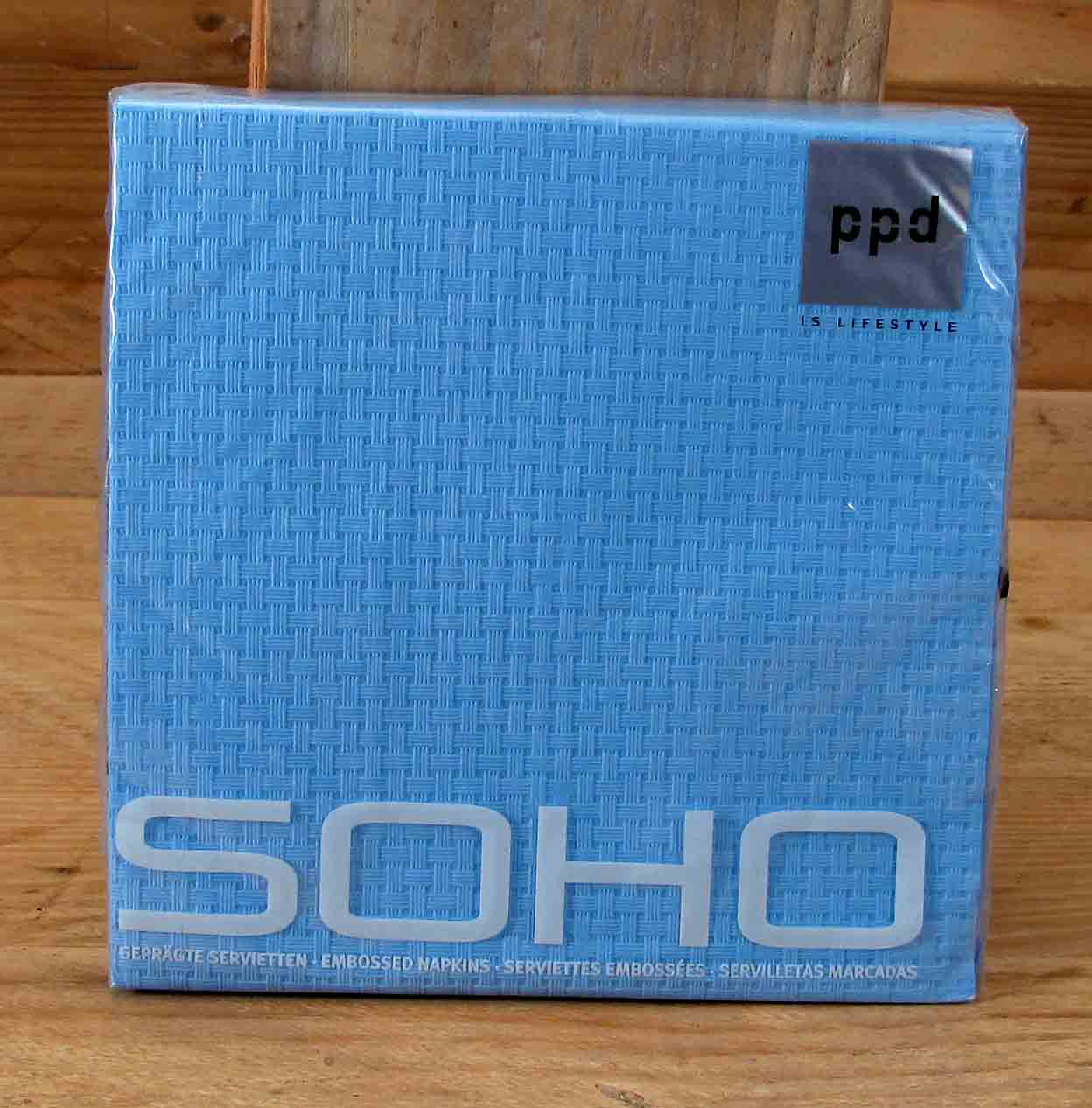 Servietten-Soho-Blau Servietten mit Prägung "SOHO Hellblau" 30x30 cm