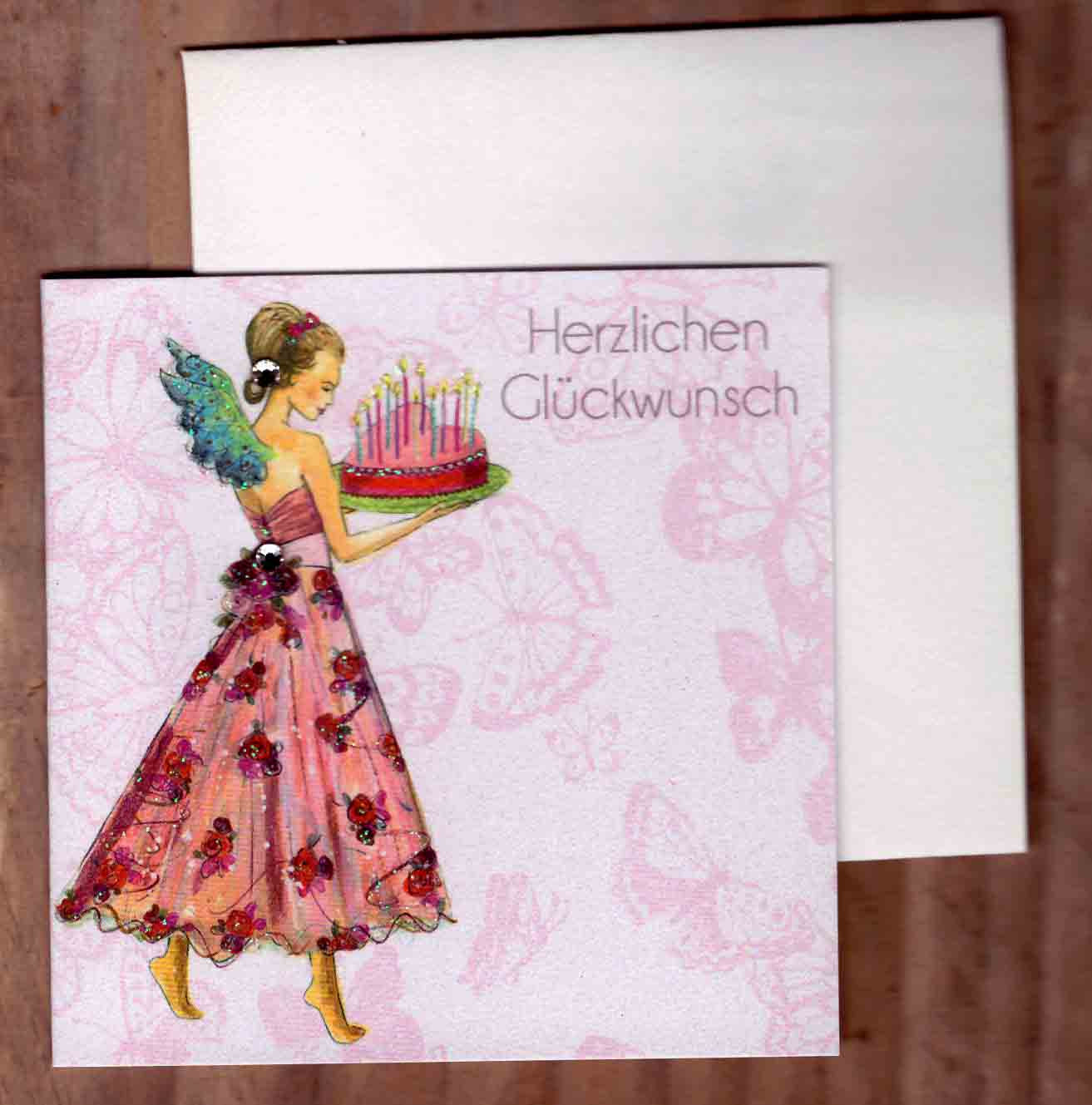 Herzlichen Glückwunsch "Elfe"- Swarovski  Mini - Grußkarte