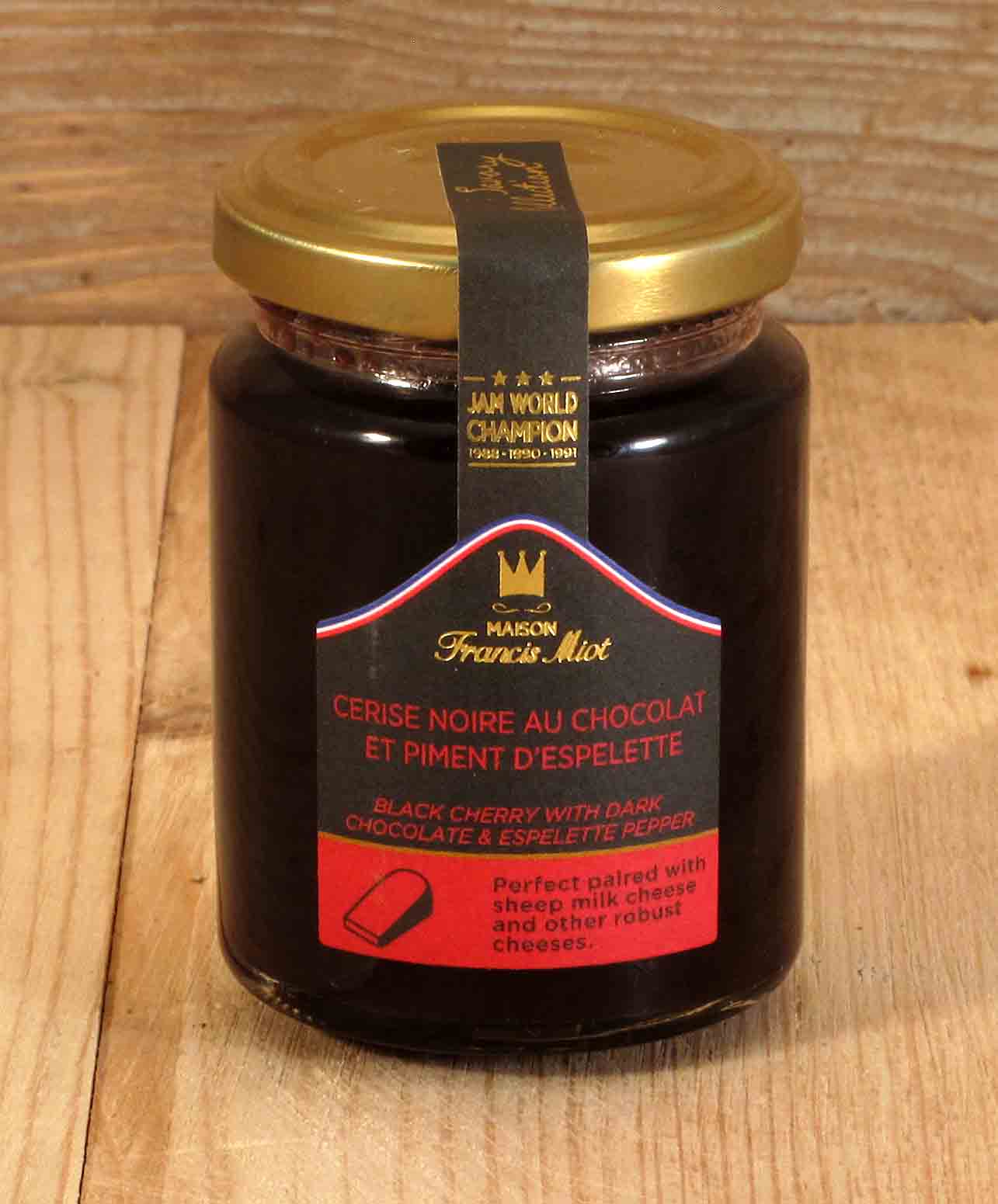Miot-Schwarzkirsche-Schokolade-vvvv Maison Francis Miot Schwarzkirsche Fruchtaufstrich mit Schokolade und Piment d' Espelette